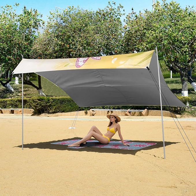 ALAZA Panda Play with Butterflies Beach Tent Sun Shelter Portable Canopy Sunshade for Outdoor Camping Picnics Backyard Fun 10x9 ft