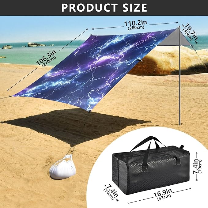 ALAZA Lightning Pattern Beach Tent Sun Shelter Portable Canopy Sunshade for Outdoor Camping Picnics Backyard Fun 10x9 ft