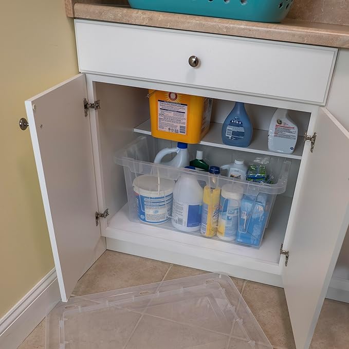 CX 4-Pack 60 Qt Heavy Duty Clear Storage Container with Snap-Tight Lid Stackable Storage Bins Made in USA (15 Gallon 17.2 D x 25.7 W x 12 H)