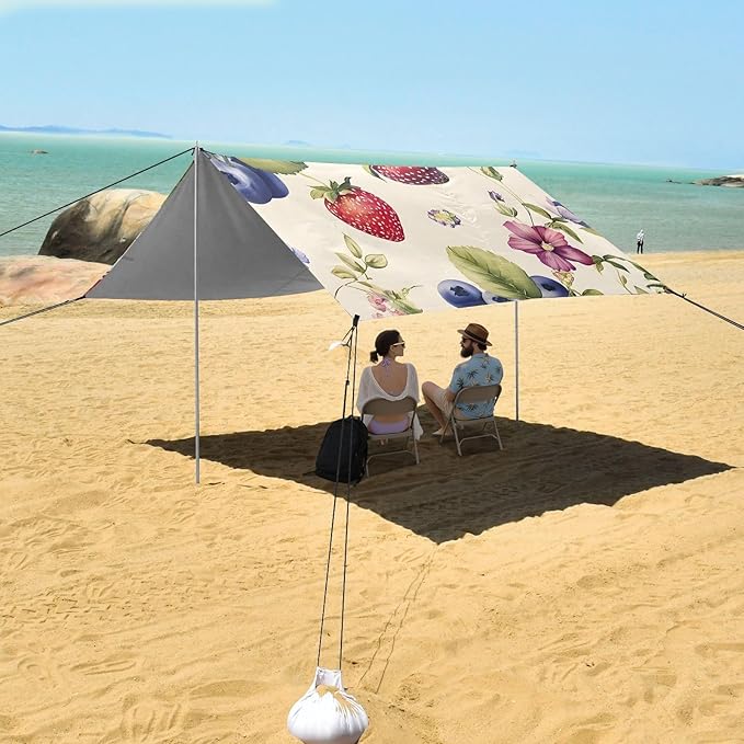 ALAZA Strawberry and Blueberry Pattern Beach Tent Sun Shelter Portable Canopy Sunshade for Outdoor Camping Picnics Backyard Fun 10x9 ft