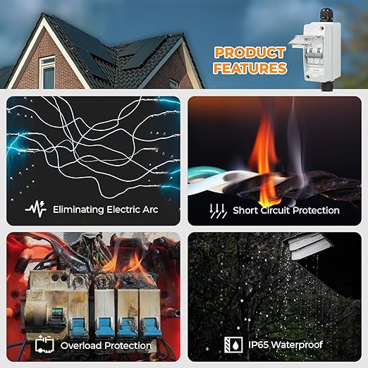 Solar Panel Disconnect Switch 1000V 60A PV Shut Off Switch Outdoor Circuit Breaker Box for Solar PV Homes Battery (60Amp)
