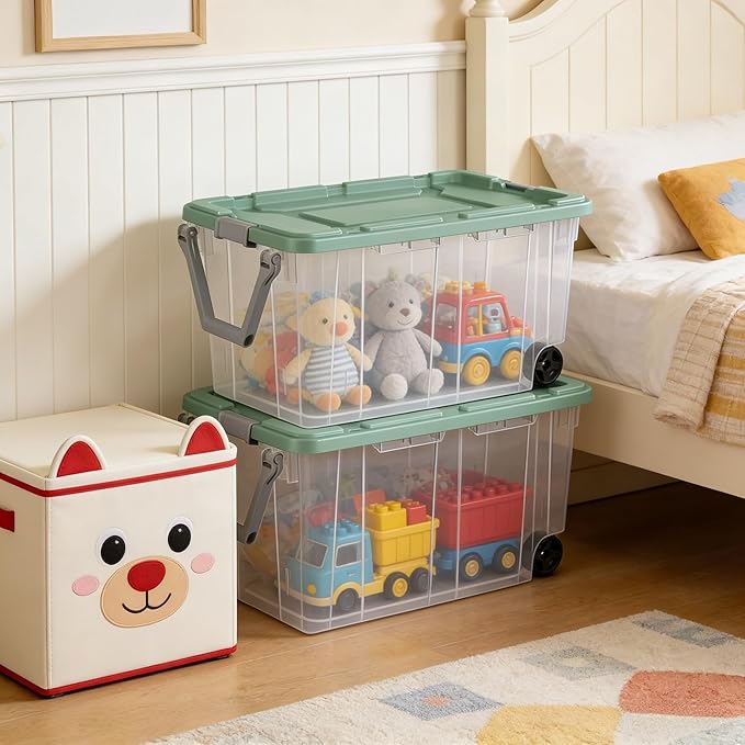 160 Quart Durable Clear Storage Container with Latch Lid and Pull Handle Light Green 2 Pack