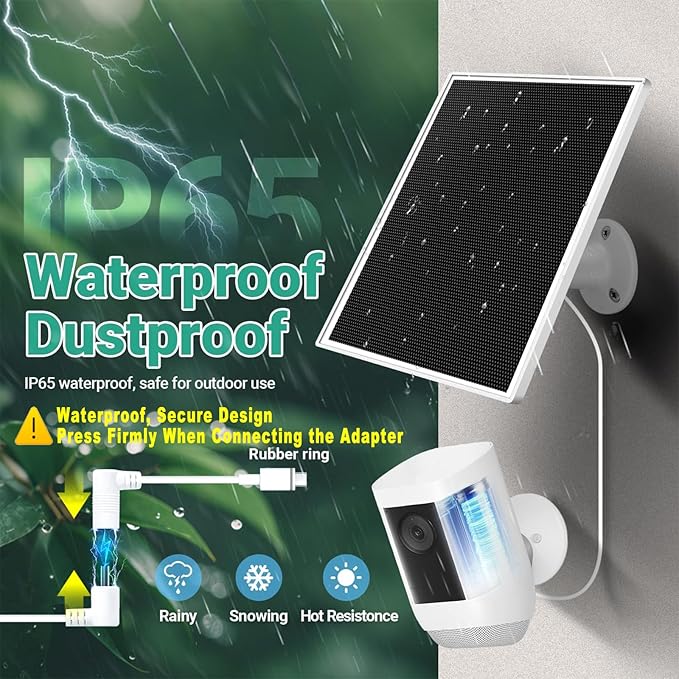 5W Solar Panel Built-in with 8000mAh Battery for Security Camera Outdoor 2in1 Plug Charger Panel for Ring/Eufy/Wyze Battery cam Support Emergency Power for Camping Hiking Lights Phones Tablet PC