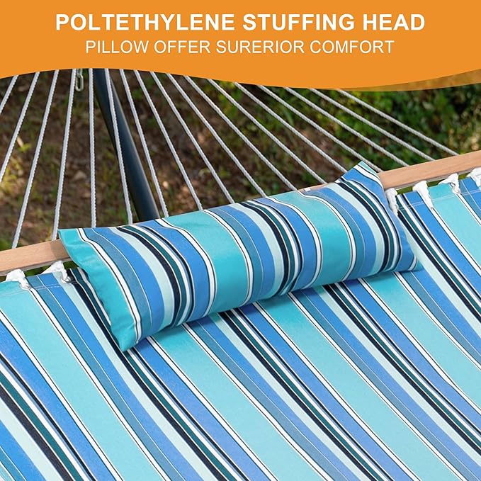 Lazy Daze Hammocks 12 FT Sunbrella Fabric Hammock not Fading with Spreader Bars and Free Pillow Fits for 2 Persons All Weather and Fade Resistant for Patio Yard 450 lbs Capacity Dolce Oasis