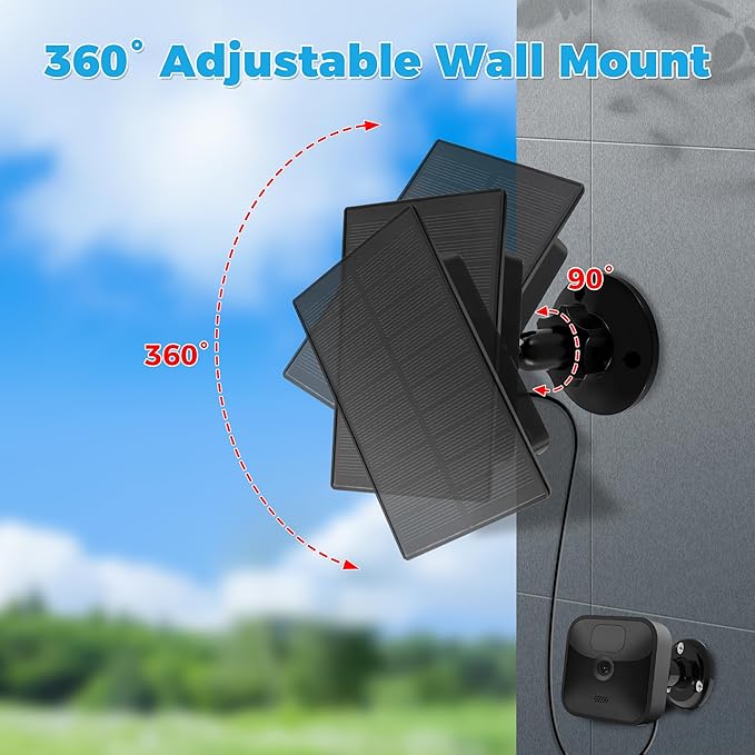 Loyala Solar Panel for Blink Blink Outdoor Camera Solar Panel Outdoor Security Camera Solar Powered Kit with 360° Adjustable Mounting IP66 Waterproof 9.8 Ft Charging Cable (2 Black-2W)
