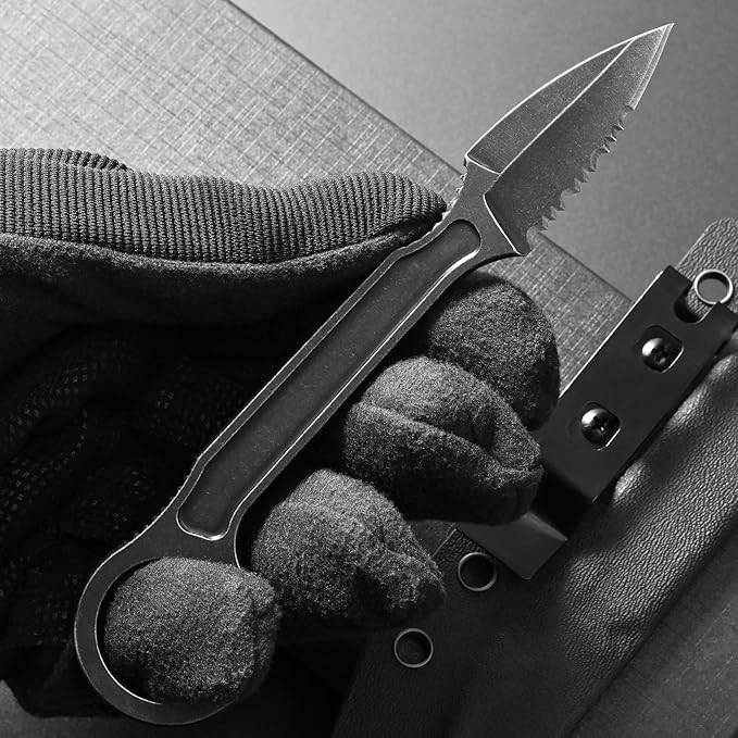 Ccanku C1134 Fixed Blade Knife D2 Blade Stainless Steel Handle Claw Knife for Survival Camping Outdoor EDC Tool with K Sheath(Jagged)