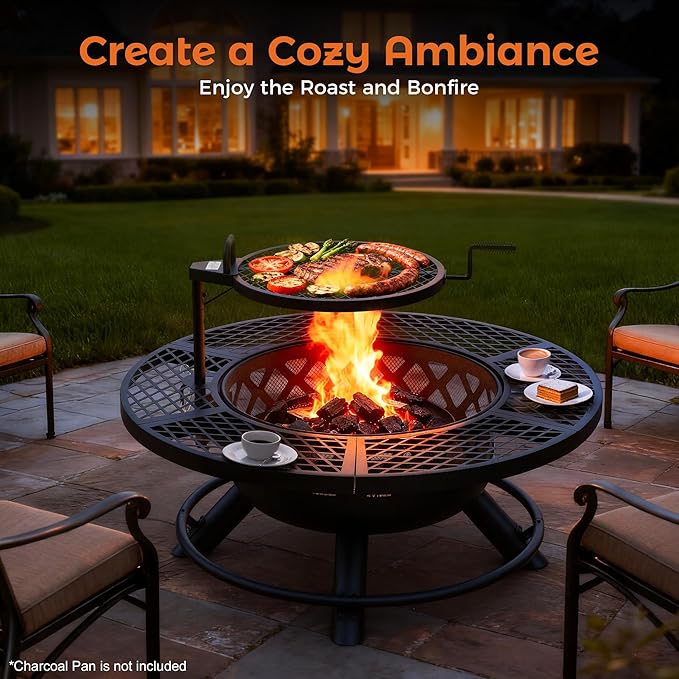 BALI OUTDOORS Fire Pit with Poker 40 inch Outdoor Fire Pit Patio Wood Burning Firepits for Outside with Grill