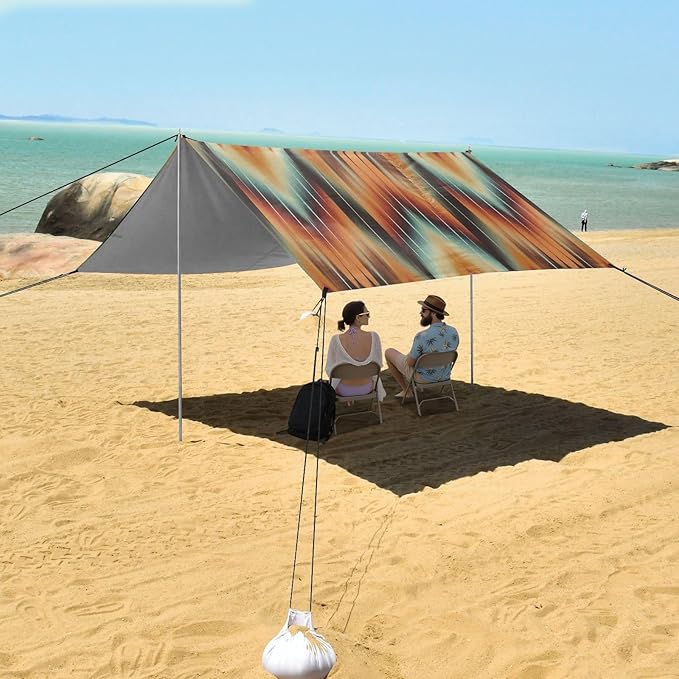 Blurred Ikat Pattern Beach Tent Sun Shelter Set UPF50+ UV Protection 10.5 x 9.19 FT Camping Shade Canopy with Sandbags Sand Anchors Carrying Bag and Others