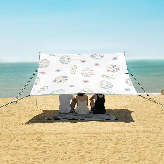 xigua Easter Egg Beach Tent Sun Shelter with Carrying Bag - Silver Coated Oxford Fabric Beach Canopy for Beach Camping Fishing - Includes Windproof Ropes Sandbags &amp Stakes