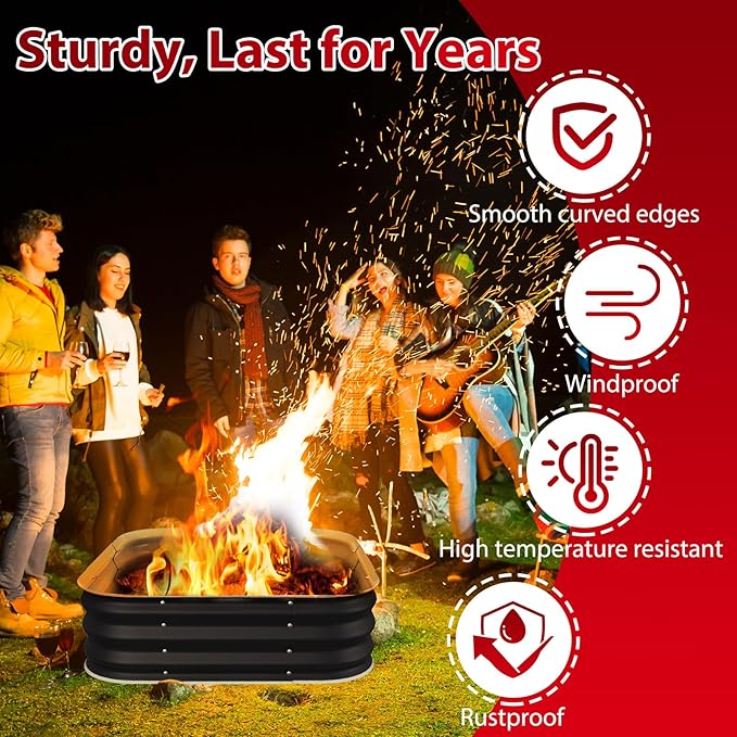Fire Pit 36 Inch Height 11.5 Inch Square Galvanized Steel Fire Pit for Outside Heavy Duty Steel Fire Pits In-Ground for BackyardCamping BonfireRaised Garden Bed for Garden (3X3X1 FT)