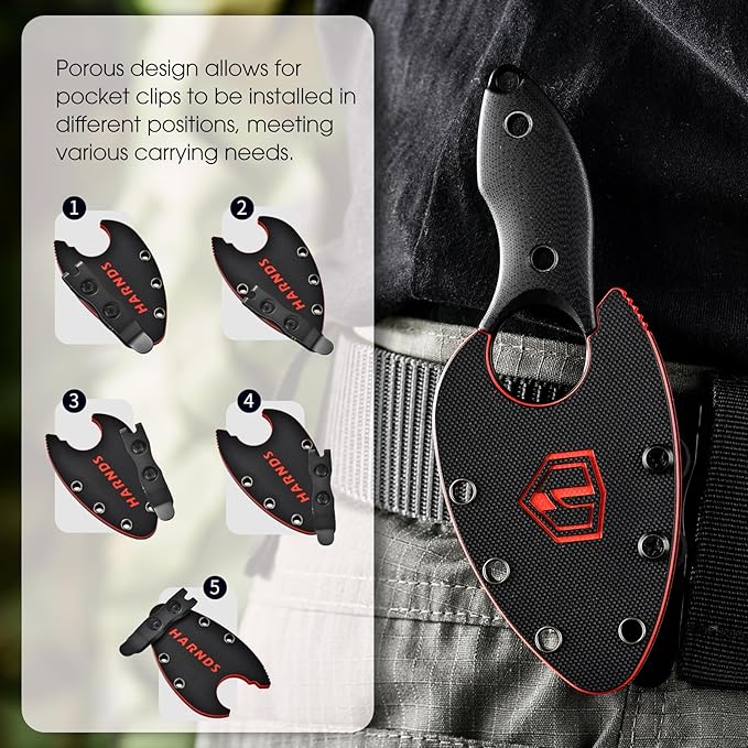 Harnds Small Fixed Blade Knife Full Tang Neck Camping Knife EDC with D2 Steel Blade and G10 Handle for Fishing and Skinning Eggplant