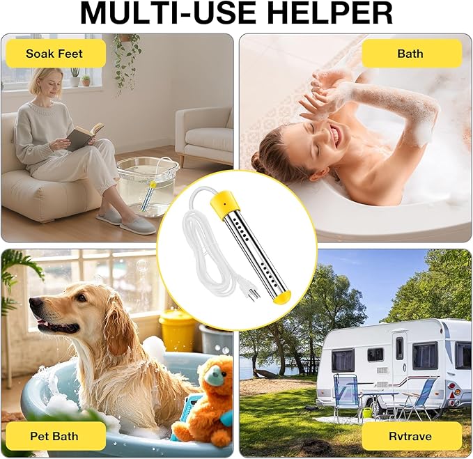 Portable Shower with Heater+Immersion Water Heater with Insulated Gloves