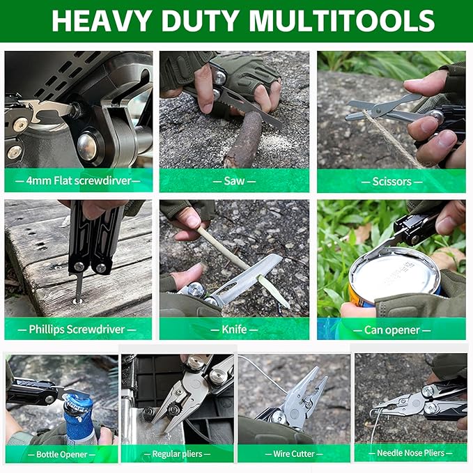 Multitool with Pocket Knife 28-in-1 Stainless Steel Needle Nose Pliers with Screwdrivers Self-locking Multi tool EDC Gear with Sheath Ideal for Survival Outdoor Camping