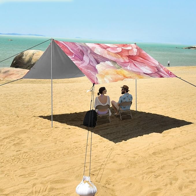 ALAZA Rose Flower Watercolor Beach Tent Sun Shelter UPF50+ Protection Beach Shade Canopy w/ 4 Sandbags for Outdoor Camping Fishing Backyard Fun Picnic 10x9 ft