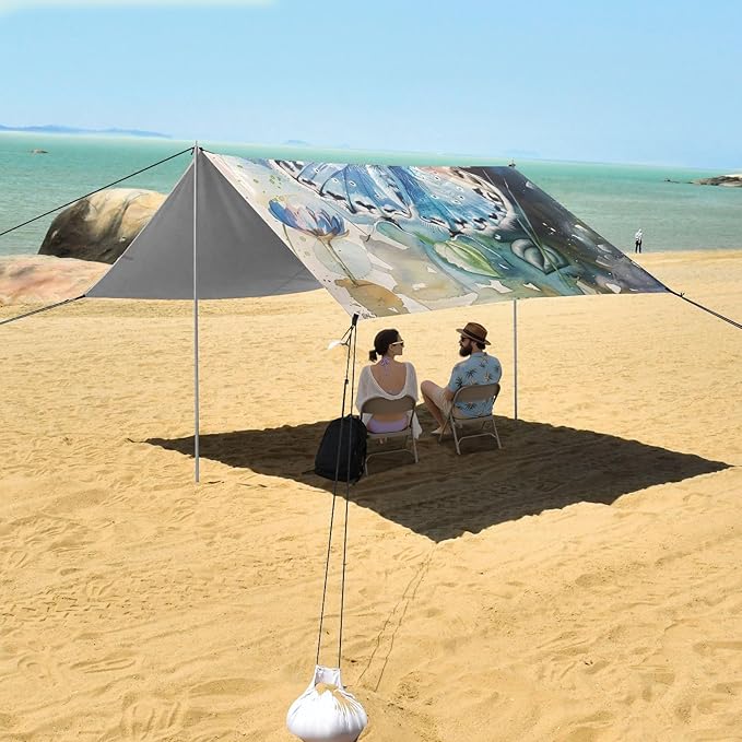 ALAZA A Blue Butterfly Watercolor Beach Tent Sun Shelter Portable Canopy Sunshade for Outdoor Camping Picnics Backyard Fun 10x9 ft