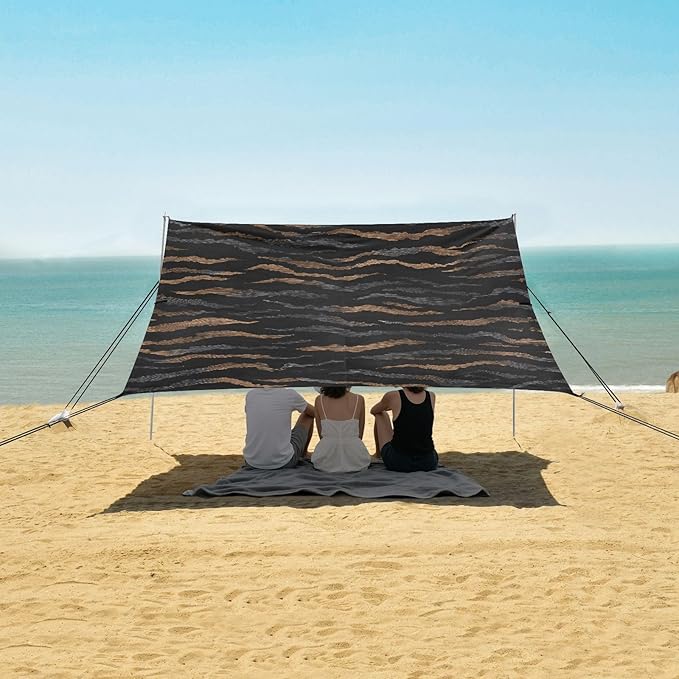 ALAZA Abstract Tiger Prints Beach Tent Sun Shelter UPF50+ Protection Beach Shade Canopy w/ 4 Sandbags for Outdoor Camping Fishing Backyard Fun Picnic 10x9 ft