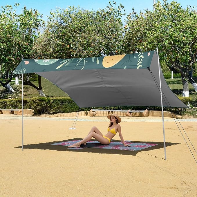 ALAZA Rabbit Easter Egg Chick Flower Leaf Branch Beach Tent Sun Shelter Portable Canopy Sunshade for Outdoor Camping Picnics Backyard Fun 10x9 ft