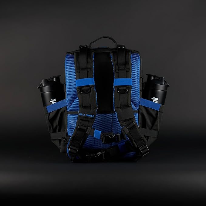 WOLFpak 25L Athletic Gym Backpack - Durable 1000D Waterproof Oxford Material with MOLLE Webbing Laptop Pocket &amp Dual Cup Holders Durable Fitness/Travel/Military Daypack (Blue Wolf)