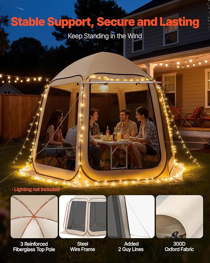 Pop Up Screen House Tent VEVOR 10 x 9.2 FT Pop-Up Screen Room with Awning Portable Screen Tent Gazebo for 4–8 Person Instant Screen Canopy with Carry Bag for Patio Backyard Camping