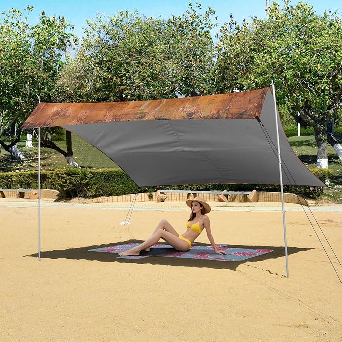 Coffee12 Beach Tent &amp Canopy UPF50 Waterproof Sun Shelter with Sand Pockets for Camping Fishing Backyard Fun