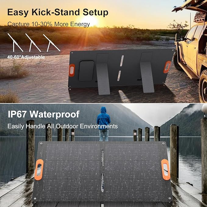 Solarapex 100W Portable Solar Panel IP67 Waterproof ETFE One-Piece Lamination 23.5% Efficiency Foldable Charger USB/Type-C/MC4/XT60/DC8020/Anderson Output for Power Station Camping RV