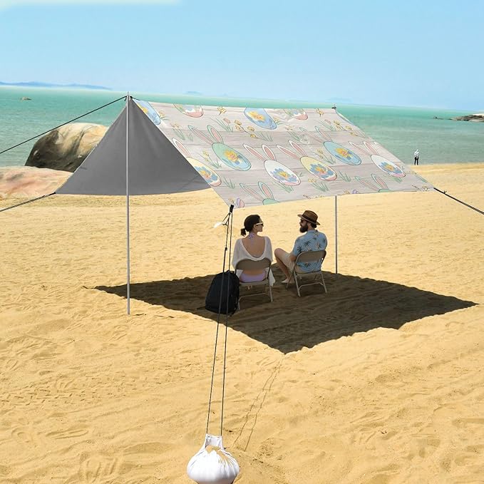 xigua Easter Egg Beach Tent Sun Shelter with Carrying Bag - Silver Coated Oxford Fabric Beach Canopy for Beach Camping Fishing - Includes Windproof Ropes Sandbags &amp Stakes
