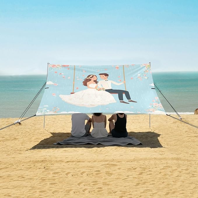 ALAZA Wedding Couple Swing Flower Beach Tent Sun Shelter UPF50+ Protection Beach Shade Canopy w/ 4 Sandbags for Outdoor Camping Fishing Backyard Fun Picnic 10x9 ft
