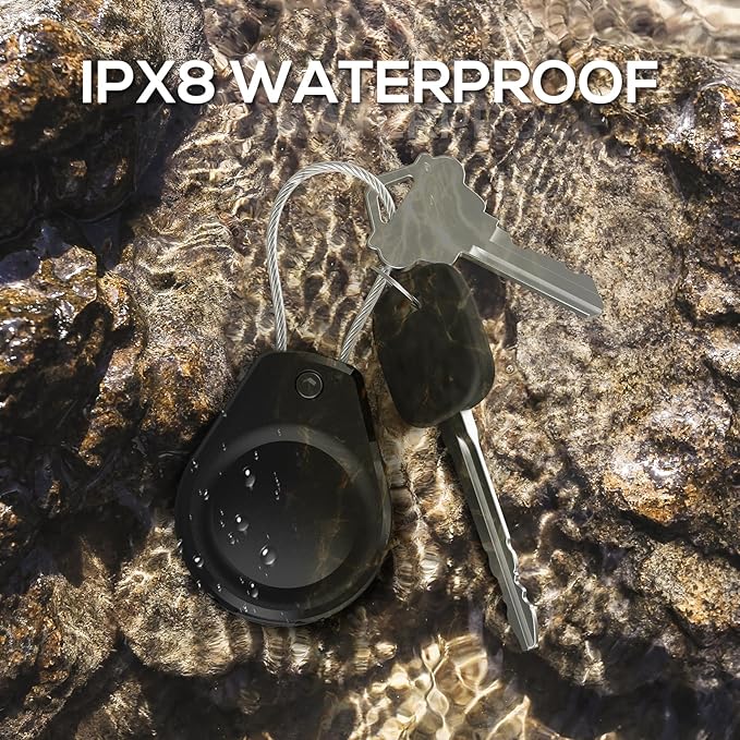 Waterproof AirTag Keychain Holder - (4 Pack) Air tag Lock Case with Wire Cable Compatible with Apple AirTags Ultra Durable Anti-Lost Protective Case with Keyring for Luggage Key Backpack Black