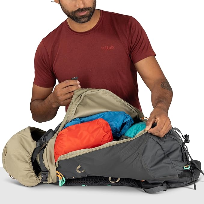 Osprey Kestrel LT 45L Men's Backpacking Backpack - Lightweight Hiking &amp Camping Bag with Waterproof Raincover Moss Green