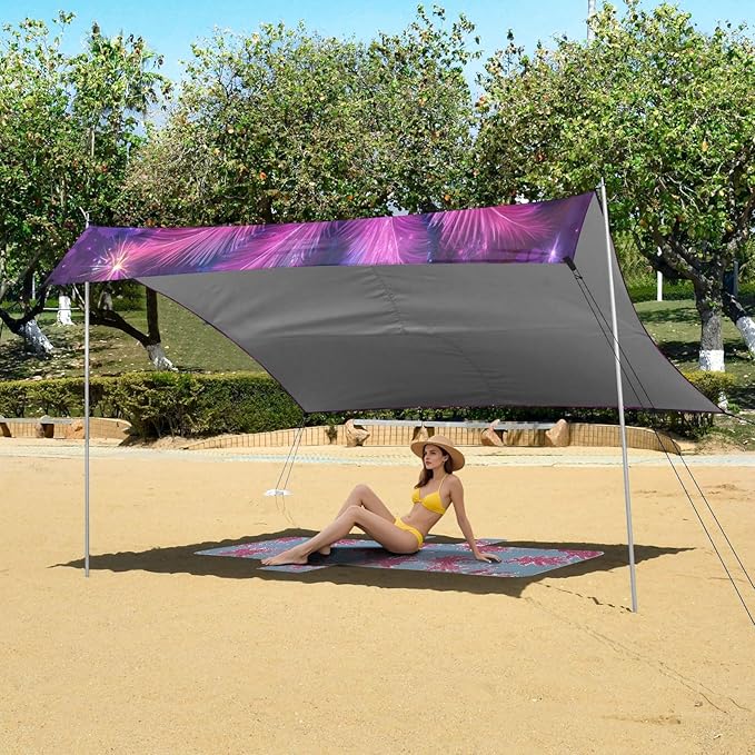 Carnival Masquerade Mask Mardi Gras Beach Tent Sun Shelter Set UPF50+ UV Protection 10.5 x 9.19 FT Camping Shade Canopy with Sandbags Sand Anchors Carrying Bag and Others