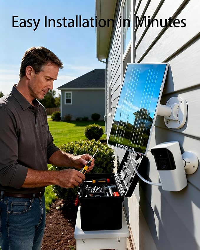 Dual 5W Solar Panels for Ring Camera Doorbell All-in-1 Glass Solar Charger for Outdoor Stick Up Battery Home Security Camera Micro USB/DC/USB-C Port 9.8ft Cable 360°Adjustable Bracket