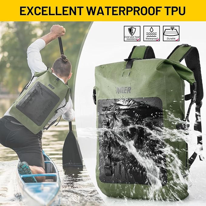 MIER Dry Bag Waterproof Backpack 30L Dry Sack Heavy Duty Roll-Top Closure for Kayaking Beach Boating Swimming Surfing