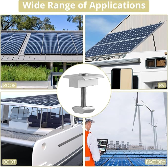 Anbte 10pcs Solar Panels Centre Clamps Aluminium T-Shaped Mid Clamps 35mm Solar Panel Mounting Brackets Solar Mounting Rail Connector for Tin Roof Flat Roof Sheet Roof Slvier