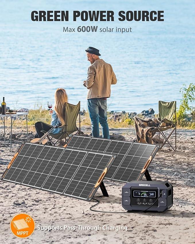 GRECELL Portable Power Station 2200W Solar Generator 1126Wh LiFePO4 Battery Pack with 1200W AC Charging &amp 800W Solar Charging 1.25Hrs Fast Charging with 4×2200W(4800W Peak) AC Outlets for Home Tr