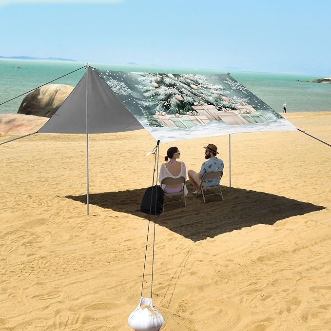 ALAZA Green Christmas Tree Beach Tent Sun Shelter Portable Canopy Sunshade for Outdoor Camping Picnics Backyard Fun 10x9 ft