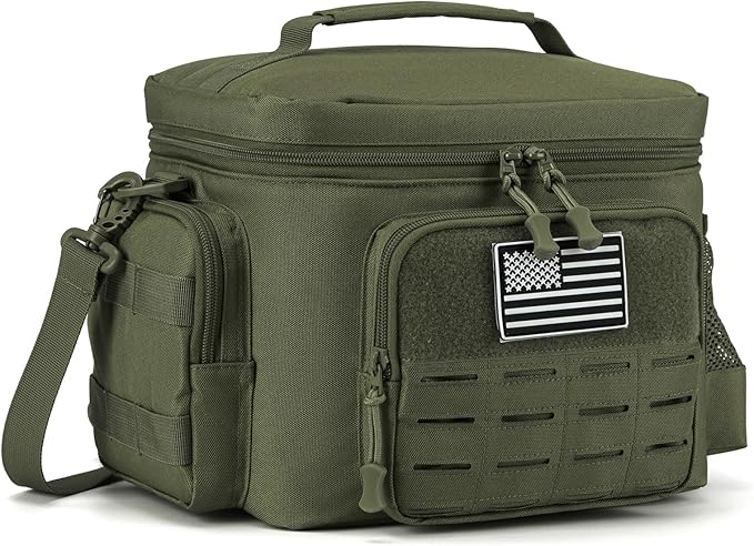 QT&ampQY Tactical Lunch Bag for Mens Military Heavy Duty Lunch Box Work Leakproof Insulated Durable Thermal Cooler Bag for Adult Meal for Office Camping Picnic Pail MOLLE Webbing Army Green