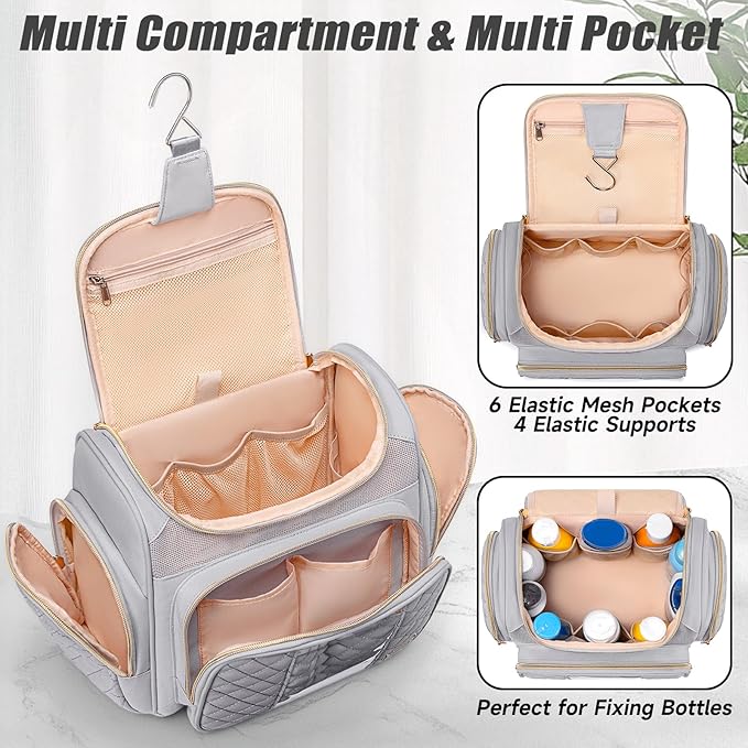 Large Toiletry Bag for Women MenBathroom BagWater Resistant Shower BagMakeup BagPortable Shower Caddy for College DormHanging Travel Toiletry Bag with Transparent Waterproof Phone Pocket