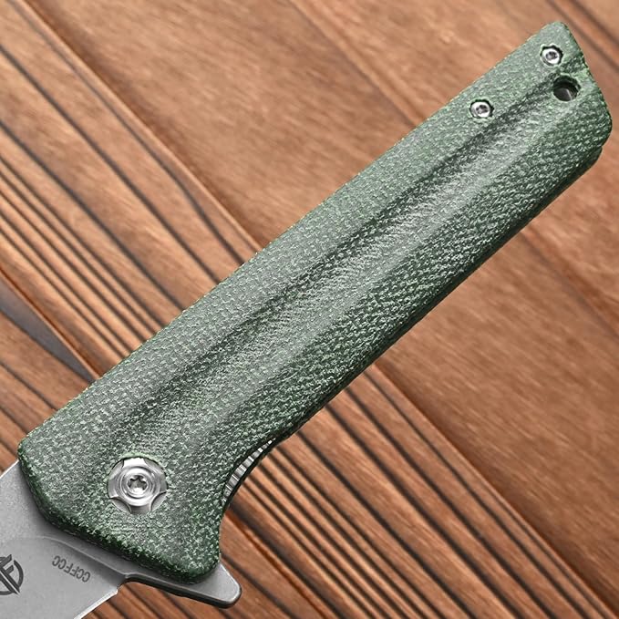 FF4 Folding Knife AUS-10 Steel Blade Micarta Handle Knife for Outdoor Camping Hunting Fishing Survival(Green)