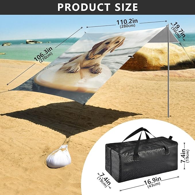 ALAZA Labrador Lying on Surfboard Beach Tent Sun Shelter Portable Canopy Sunshade for Outdoor Camping Picnics Backyard Fun 10x9 ft