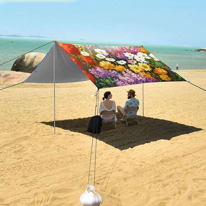 Beach Canopy with Windproof Ropes &amp Sandbags Beach Tent Sun Shade Sun Shelter for Camping Trips Fishing Backyard Fun or Picnics Landscape