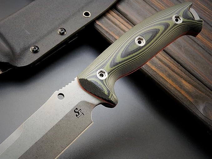 Sitivien ST11 Fixed Blade Knife DC53 Stonewashed Steel Blade Double Color G10 Handle Full Tang Knife for Outdoor Camping Hiking Hunting Fishing(Silver)