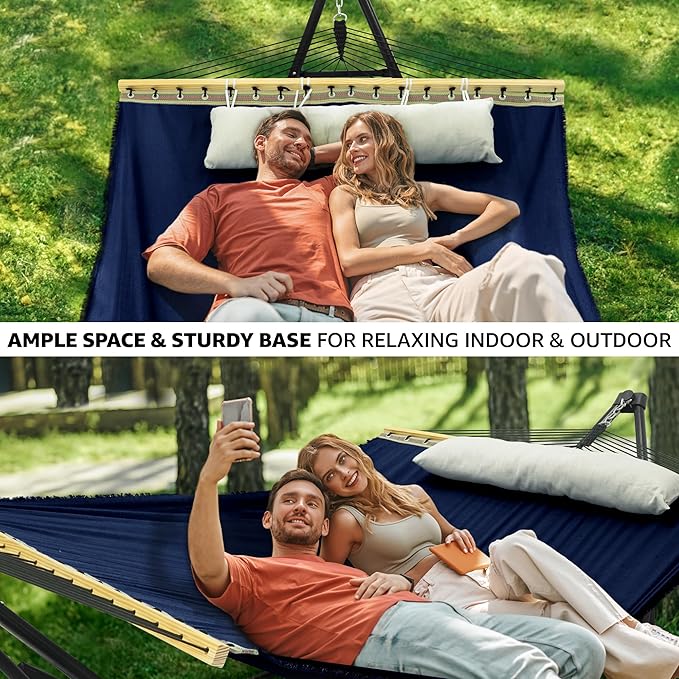 Tranquillo Unity Adjustable Hammock Stand 800 lbs Capacity Steel Double Hammock Stand for 2 Persons Premium Pre-Assembled Stand for Indoor Outdoor Navy