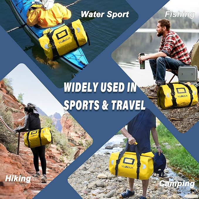 YUMQUA Waterproof Duffel Bag Motorcycle Duffle Bag Heavy Duty Roll Top Large Dry Bags Waterproof with Durable Straps &amp Handle for Travel Outdoor Boating Rafting Kayaking Camping Paddle boarding