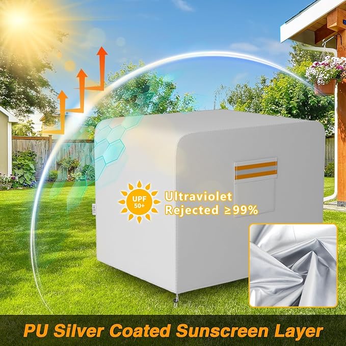 Generator Cover 32”L x 24”W x 24”H Heavy Duty Waterproof 420D All-Weather Generator Cover with Storage Pocket Compatible with Most Generators 5000-10000 Watt (Gray)