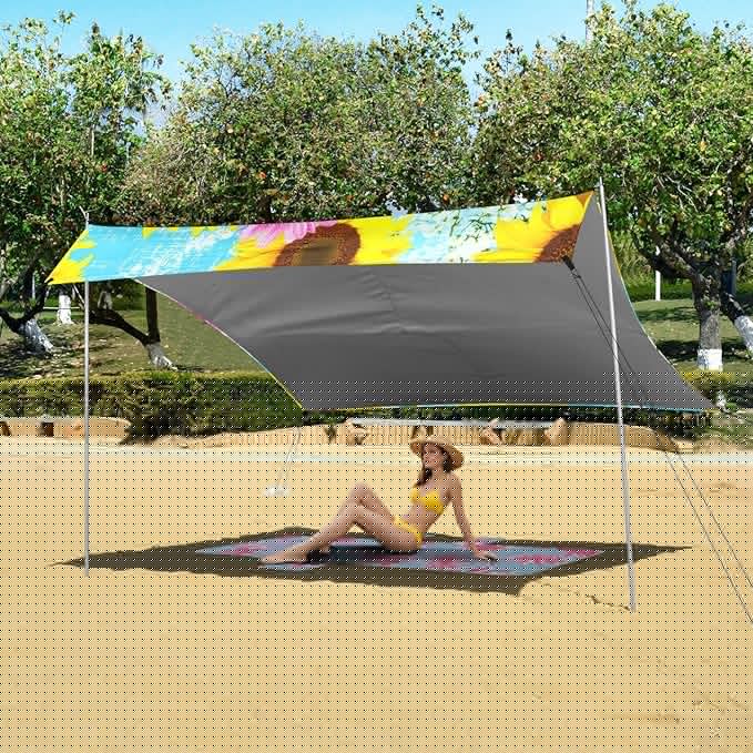 Beach Canopy with Windproof Ropes &amp Sandbags Beach Tent Sun Shade Sun Shelter for Camping Trips Fishing Backyard Fun or Picnics Sunflowers