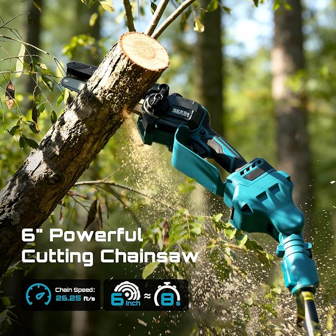 SEESII Cordless Pole Chainsaw Hedge Trimmer Pruning Shears 4000mAh Battery Powered Extendable Garden Tool Kit for Outdoor Use Electric Long Reach Saw Hedge and Grass Trimmer Pruner for Yard Care