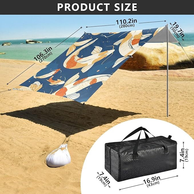 Seamless Pattern Beach Tent UPF50+ Lightweight Shade Sun Shelter with Sturdy Poles Sandbags and Shovel for Camping Picnics Backyard
