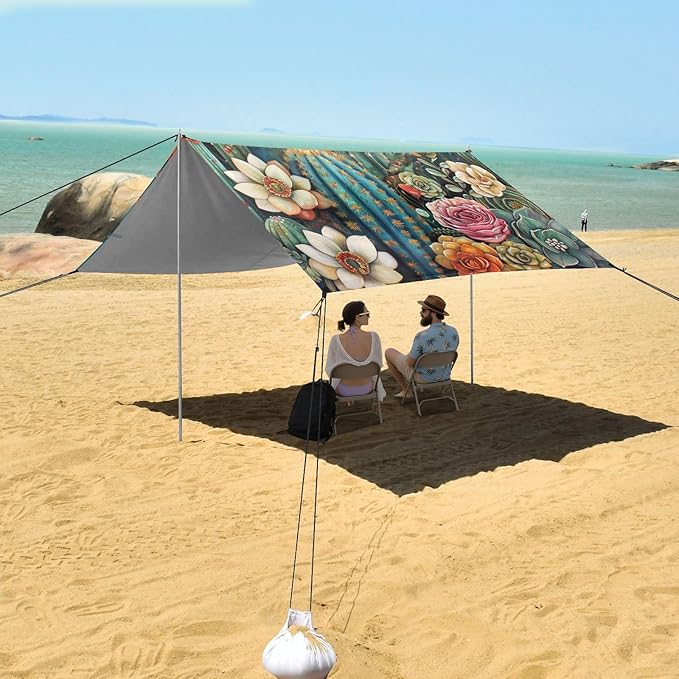 ALAZA Cacti Succulents and Floral Beach Tent Sun Shelter Portable Canopy Sunshade for Outdoor Camping Picnics Backyard Fun 10x9 ft