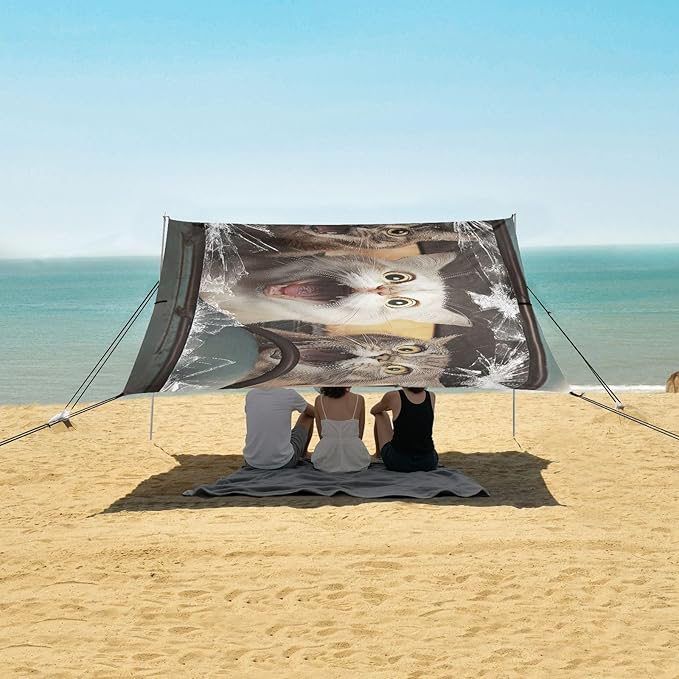 ALAZA Cats Driving Funny Animals Beach Tent Sun Shelter UPF50+ Protection Beach Shade Canopy w/ 4 Sandbags for Outdoor Camping Fishing Backyard Fun Picnic 10x9 ft
