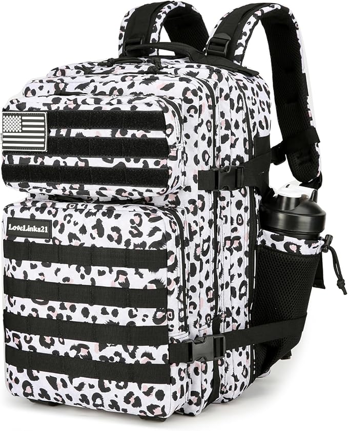 Lovelinks21 25L Tactical Backpack Military Tactical Backpack for Men and Women Small Assault Pack Outdoor Travel Hiking Camping Rucksack with Molle Webbing (White Leopard)